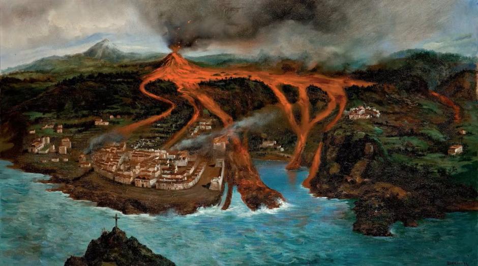 Recreación de la erupción que arrasó Garachico en 1706, por el pintor Ubaldo Bordanova