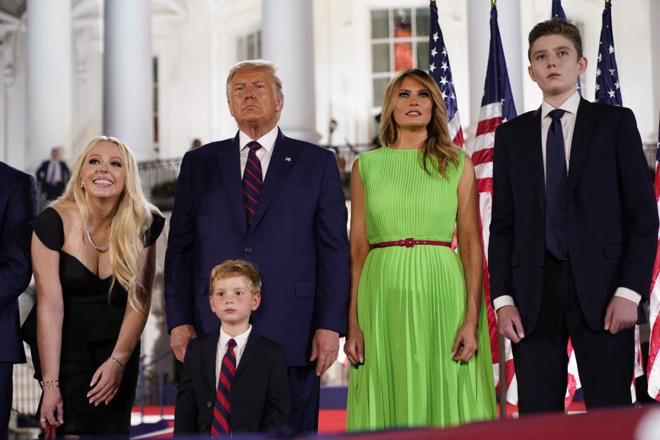 Tiffany Trump, Donald Trump, Melania Trump, Barron Trump. U.S. President Donald Trump  on the fourth day of the Republican National Convention, Thursday, Aug. 27, 2020, in Washington.  *** Local Caption *** .