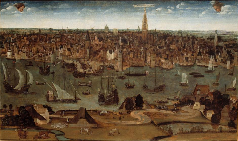 Vista de la ciudad de Amberes en una pintura de autor desconocido, sobre 1540