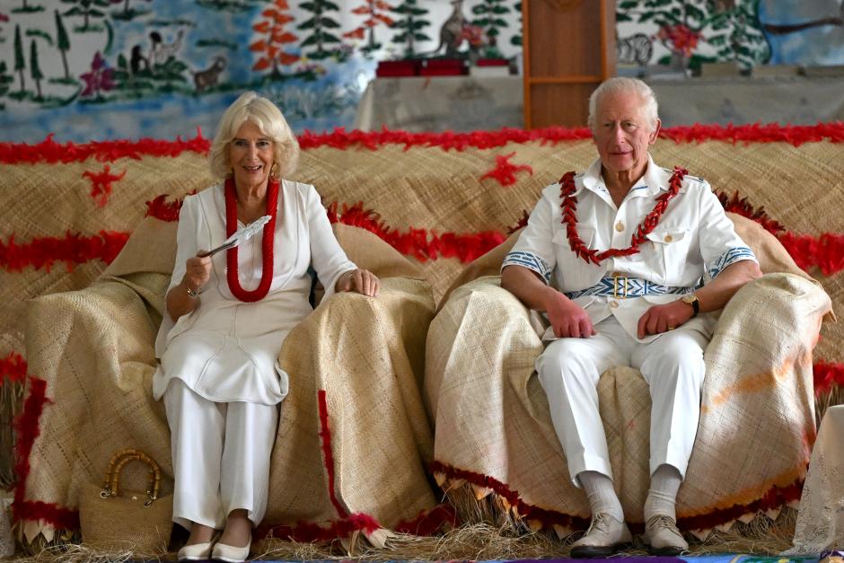 King Charles III and Queen Camilla attend an official Royal 'Ava ceremonial' welcome at the National University of Samoa on October 24, 2024 in Apia, Samoa.