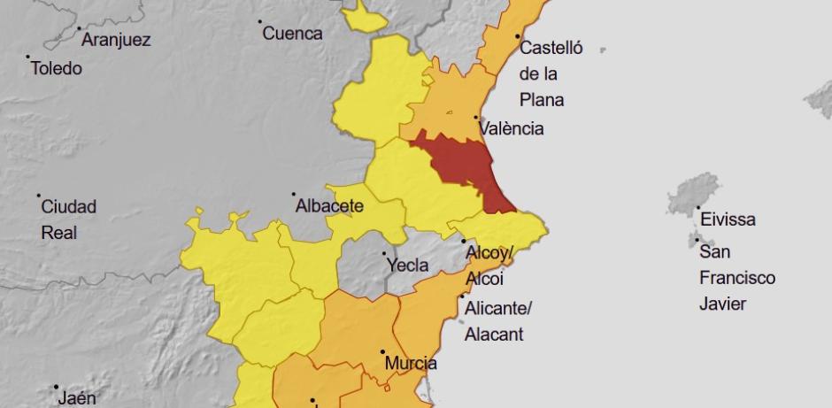 Mapa de avisos de la Aemet