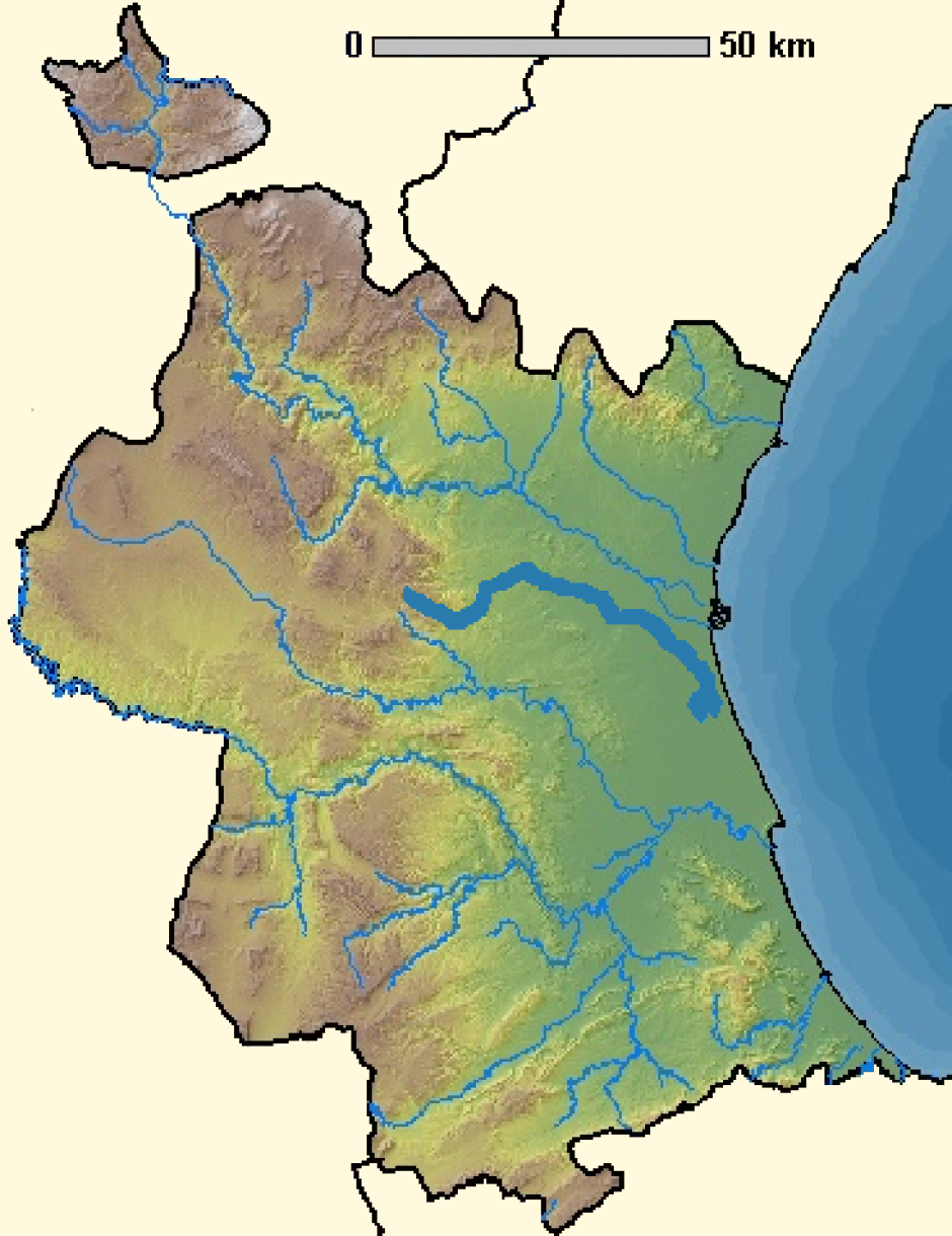 Mapa de la provincia de Valencia con el recorrido de la Rambla del Poyo señalado