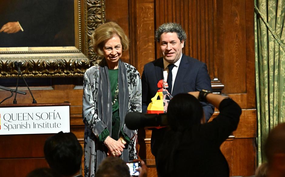 Mandatory Credit: Photo by Andrew H. Walker/Shutterstock (14863354g)
Queen Sofia of Spain and Gustavo Dudamel
2024 Sophia Award for Excellence and 70th Anniversary of the Queen Sofia Spanish Institute, New York, USA - 04 Nov 2024