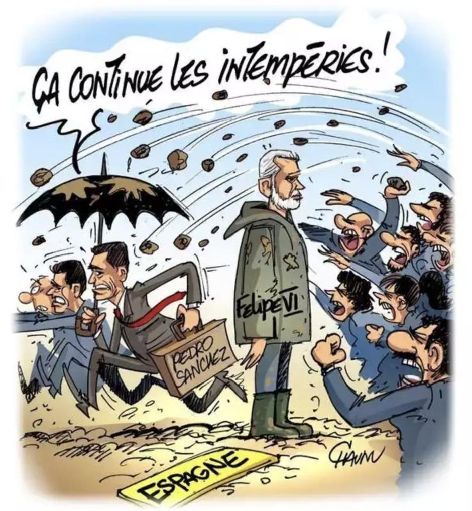 La viñeta francesa que retrata la huida de Sánchez este domingo en Paiporta