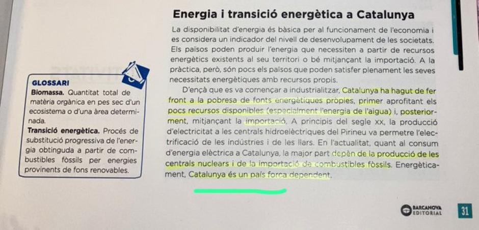 Libro de texto que presenta Cataluña como un país