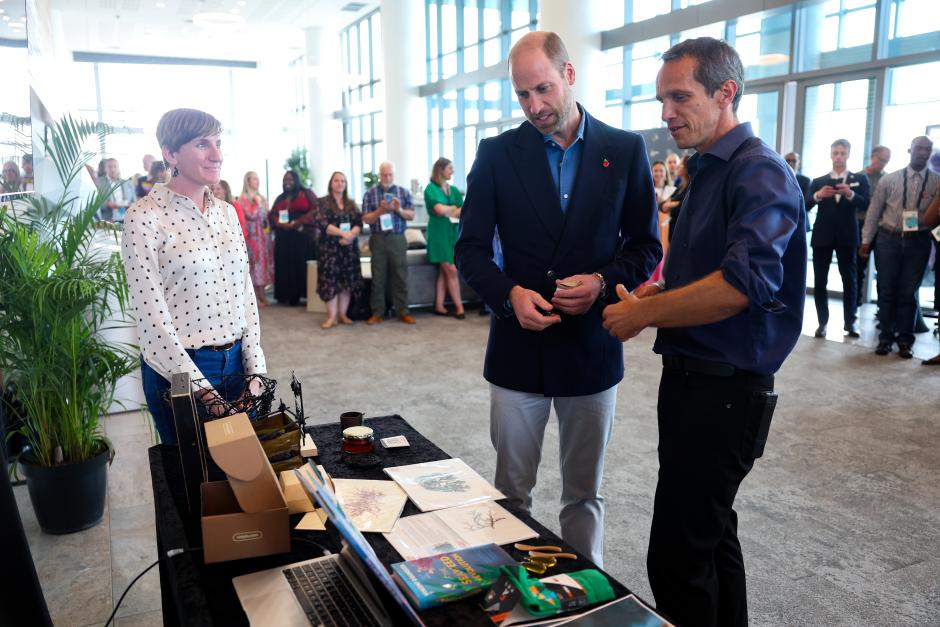 Prince William of Wales during a visit to meet seaweed businesses from the region to celebrate local innovation and to learn about the potential for it to repair and regenerate the planet at Portside Tower on November 07, 2024 in Cape Town, South Africa.