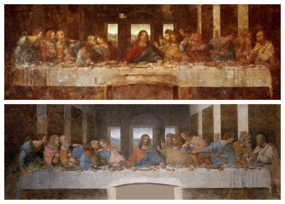 Antes de su restauración, La última cena de Leonardo da Vinci, custodiada en el refectorio del monasterio de Santa Maria delle Grazie de Milán, se encontraba en estado catastrófico y serio peligro de desaparición. La naturaleza de la superficie sobre la que se pintó y la técnica empleada por Da Vinci favorecían su deterioro. La obra, literalmente, se desintegraba. Los trabajos de restauración, finalizados en 1999, dejaron a la luz una Última cena muy diferente. Limpia, definida, sin los destrozos causados por restauraciones fallidas y con la pintura salvaguardada de los procesos de deterioro ambientales.