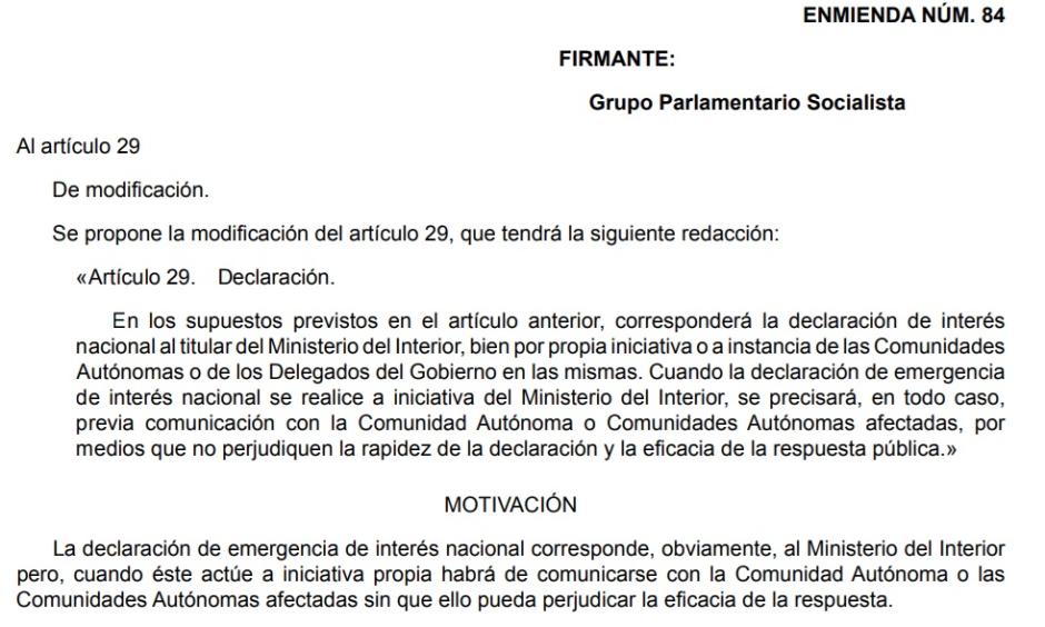 El artículo 29 según la enmienda que presentó el PSOE y que después fue aceptada