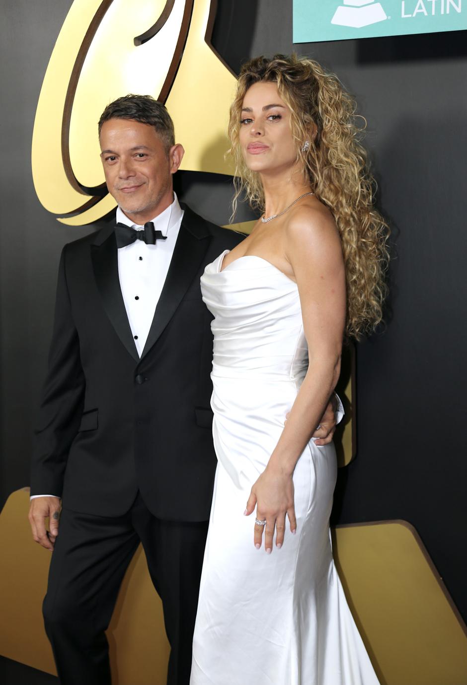 Alejandro Sanz and Candela Marquez walk their first red carpet together at the 2024 Latin Grammys in Miami Beach, Florida.