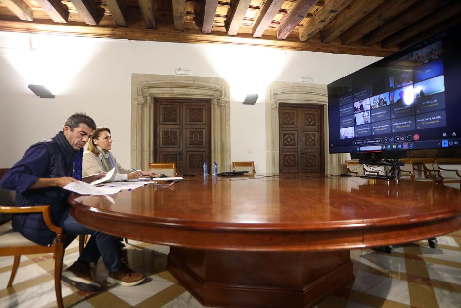 Carlos Mazón y Susana Camarero, durante una reunión telemática del CECOPI