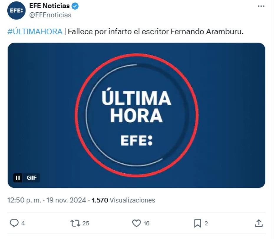 Captura de pantalla del tuit eliminado por EFE