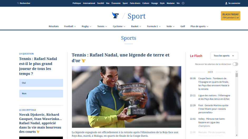 "Una leyenda de tierra y oro". Le Figaro despide a Rafa Nadal y lleva en sus páginas que ya está "oficialmente retirado"