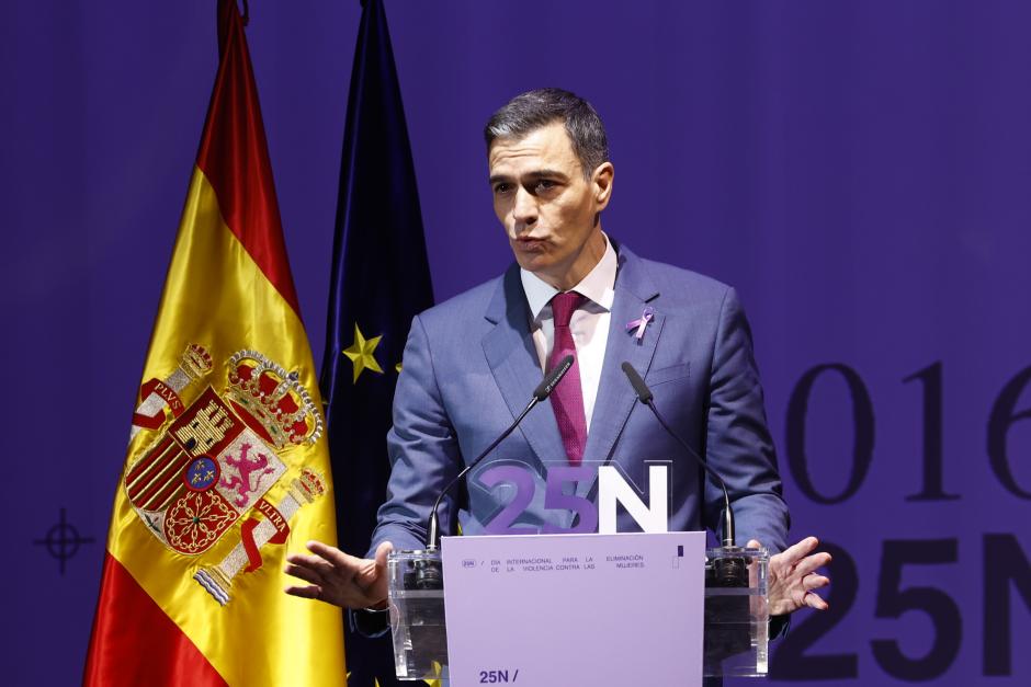 Pedro Sánchez during the equality ministry event in Madrid on Monday, November 25, 2024.