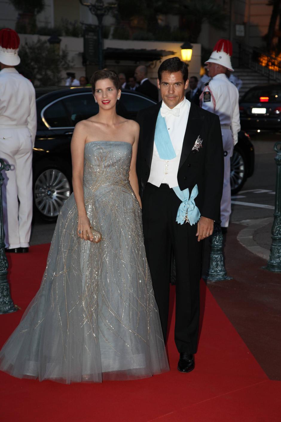 Luis Alfonso de Bourbon and wife Maria Margarita Vargas arriving for the official dinner following the religious wedding of Prince Abert II of Monaco to Charlene Wittstock at Monte-Carlo Opera House in Monaco on July 2, 2011.