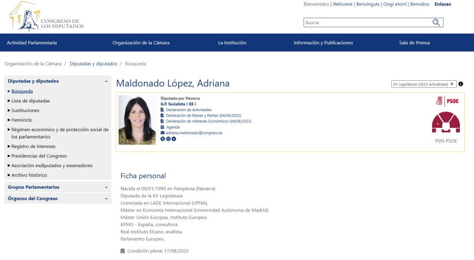 Ficha de diputada de Adriana Maldonado