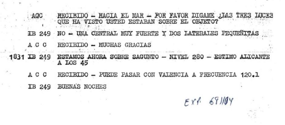 Transcripción del piloto de Iberia que avistó un posible OVNI entre Sagunto y Valencia en 1968 (2)