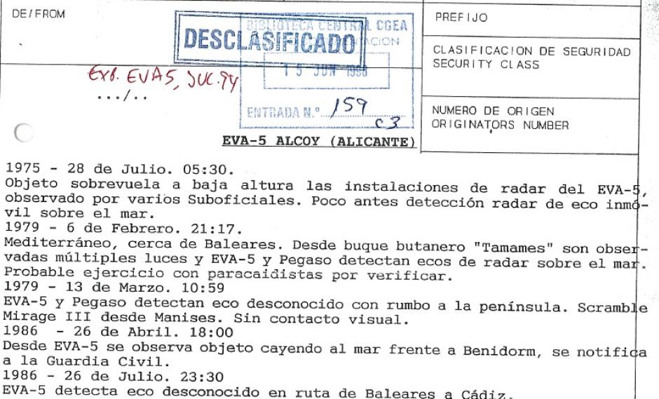 Incidentes en la provincia de Alicante desclasificados por Defensa