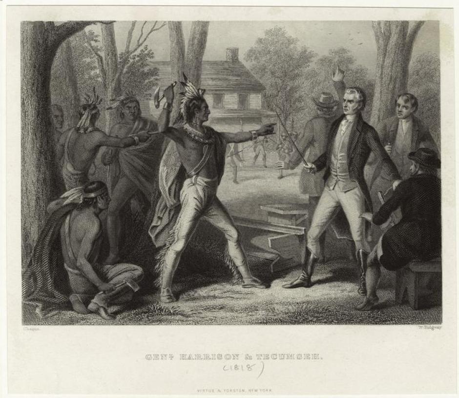 Durante la entrevista de Vincennes en 1810, Tecumseh perdió los estribos cuando William Henry Harrison rehusó a revocar el Tratado de Fort Wayne y amenazó al comandante militar estadounidense, por aquellos días Gobernador del entonces Territorio de Indiana