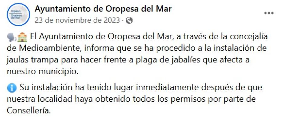 Anuncio del Ayuntamiento de Oropesa sobre la colocación de jaulas-trampa para jabalíes