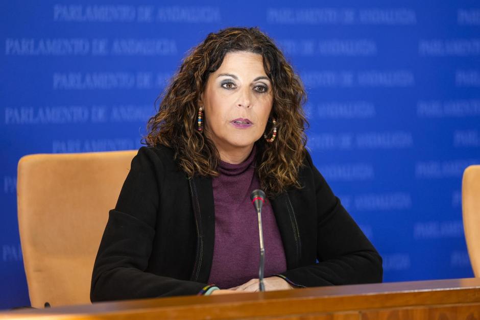 La portavoz socialista en el Parlamento de Andalucía, Ángeles Férriz, en rueda de prensa