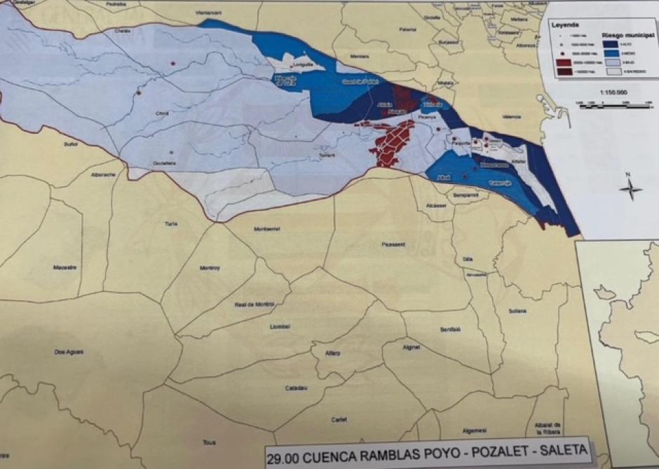 Extracto del Plan ante el Riesgo de Inundaciones de Valencia, con la capital y las pedanías fuera de riesgo