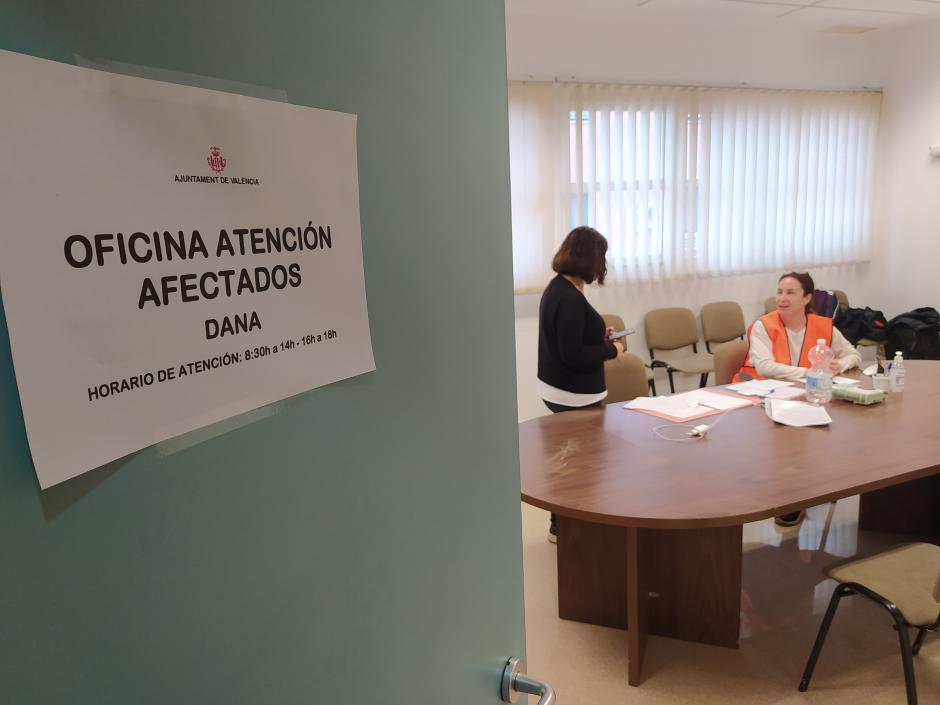 Imagen de una de las oficinas de atención a damnificados por la DANA en las tres pedanías de la ciudad de València afectadas