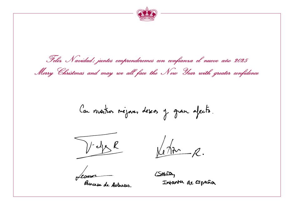 Firma de los Reyes y sus hijas en la felicitación de Navidad