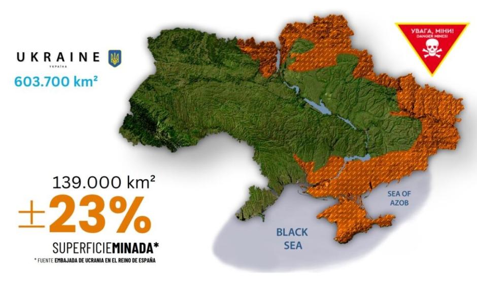 Mapa de áreas contaminadas con minas en Ucrania