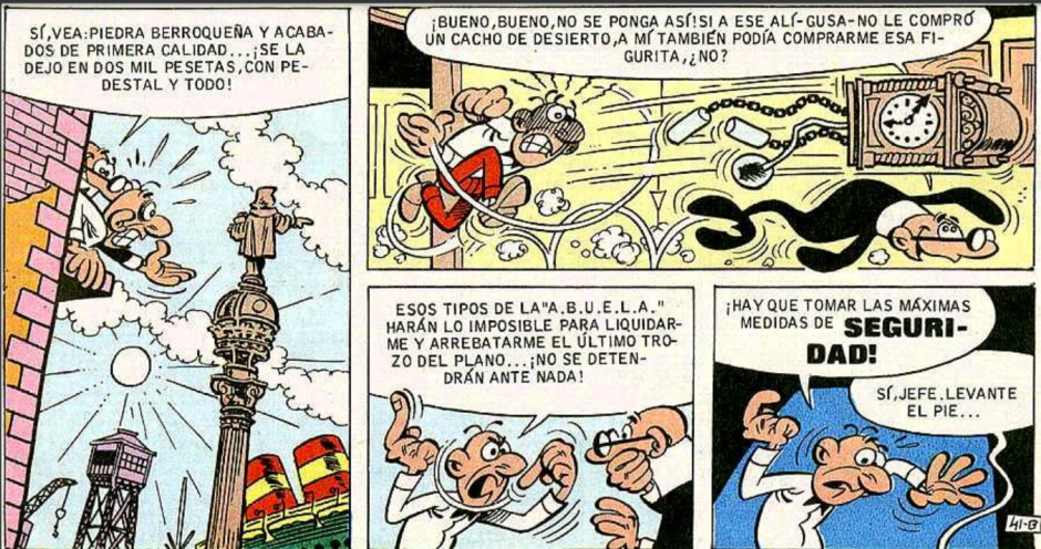 Secuencia de viñetas del álbum 'El plano de Alí-gusa-no', de Mortadelo y Filemón