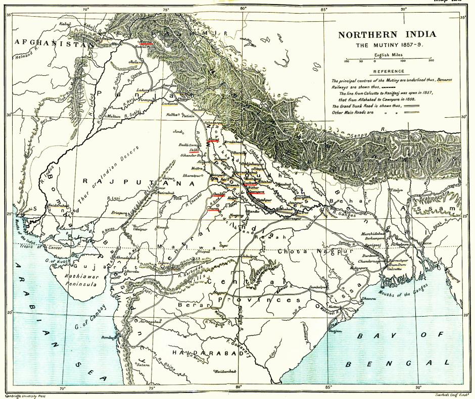 Mapa de 1912 que muestra los principales centros de la rebelión