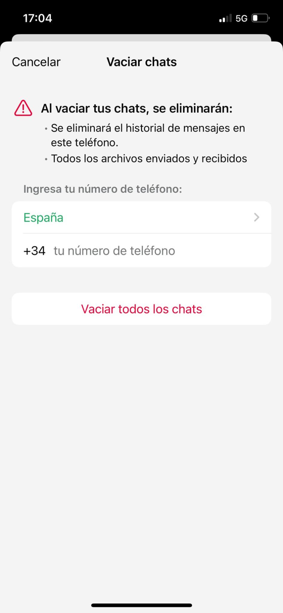 WhatsApp da la opción de vaciar todos los chats
