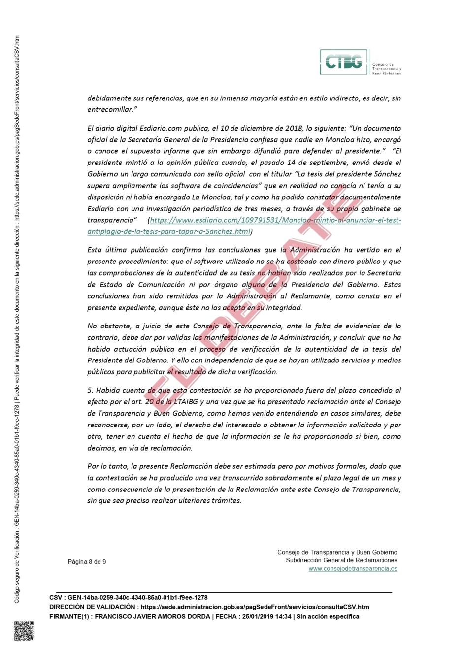 Resolución del Consejo de Transparencia sobre el coste de los programas ‘antiplagio’