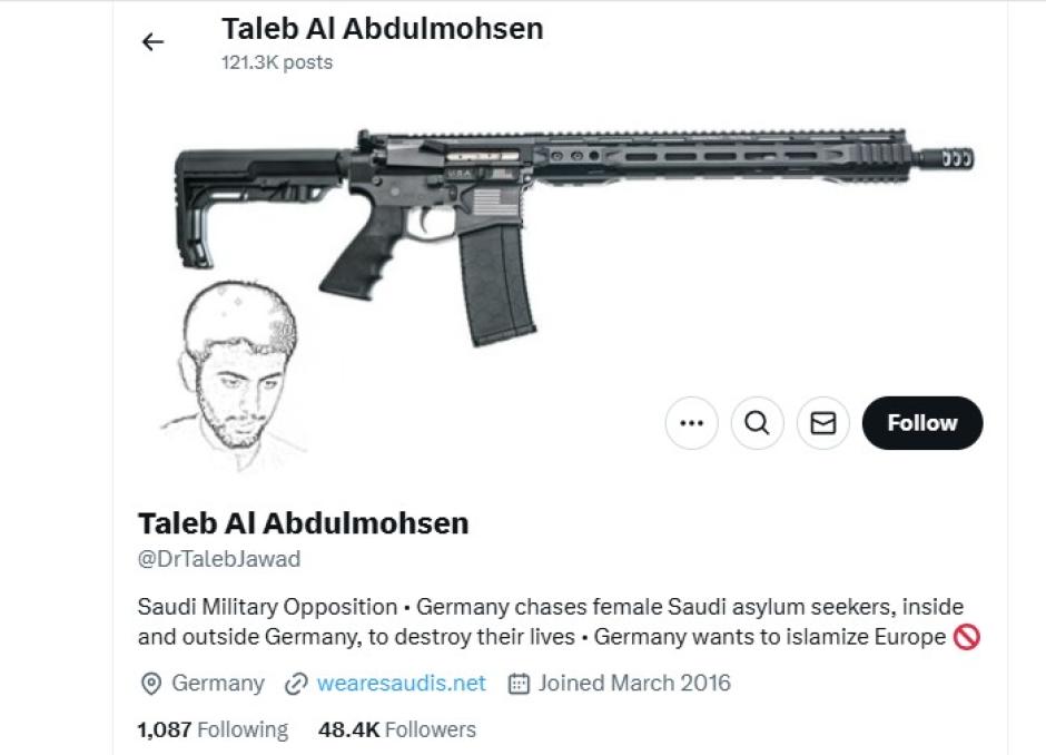 Captura de pantalla del perfil X, antes Twitter, de Taleb Al Abdulmohsen