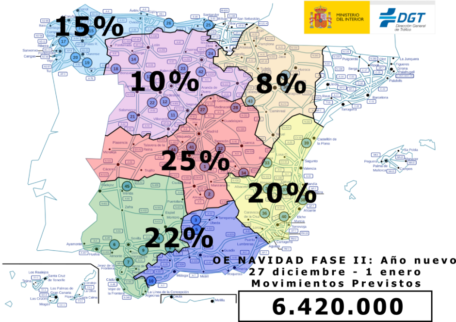 Mapa de la segunda fase de desplazamientos previstos para Navidad