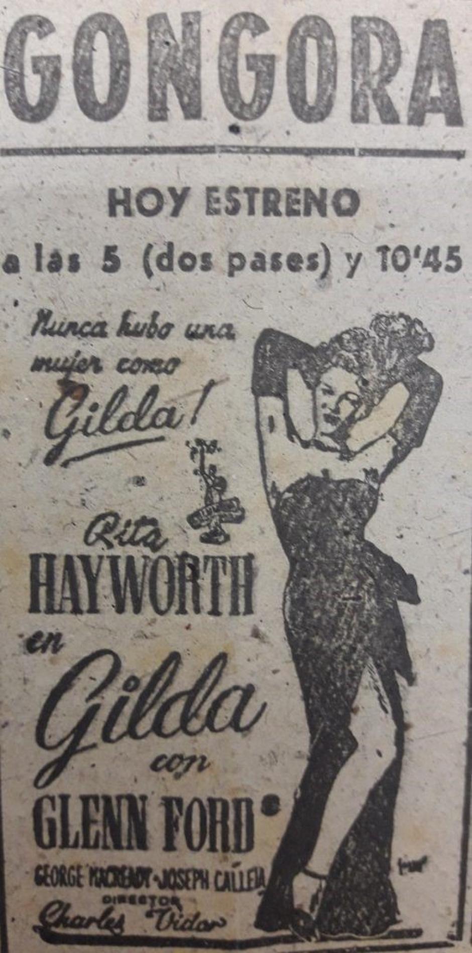 Cartel del estreno de Gilda en el Cine Góngora