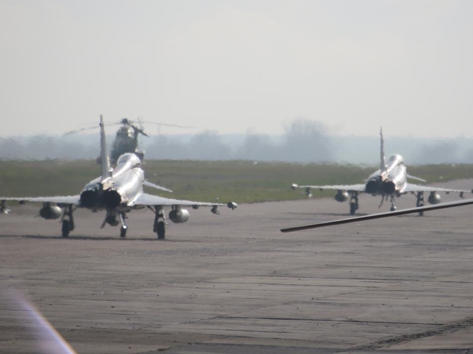 Dos Eurofighter del destacamento Paznic del Ejército del Aire y el Espacio, en el marco de la misión Enhanced Air Policing de la OTAN