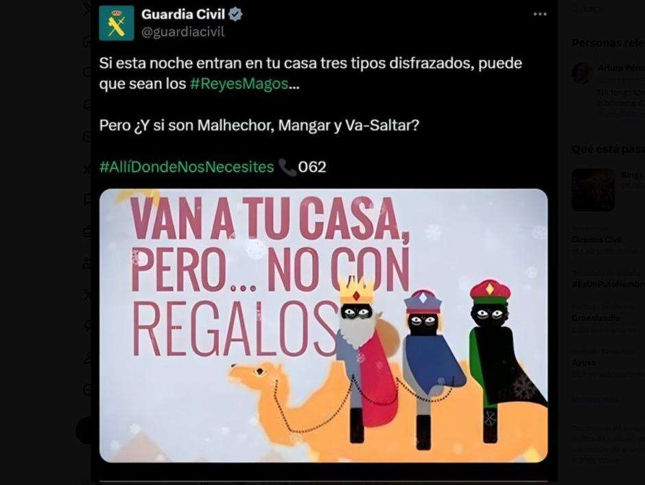 Captura del Mensaje posteriormente borrado de la Guardia Civil en X