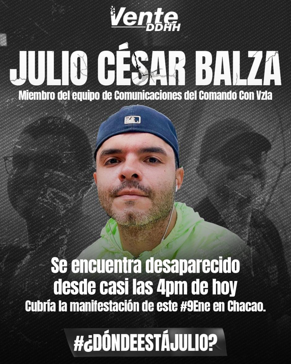 El periodista desaparecido, miembro del Comando Vente Venezuela, Julio Balza