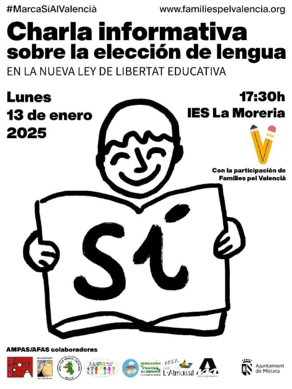 Cartel de una charla en un instituto de Mislata para apoyar el valenciano, apoyada por el Ayuntamiento socialista