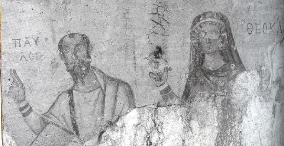 Pablo y Tecla. Fresco del siglo VI, descubierto en la Cueva de San Pablo, en las ruinas de Éfeso