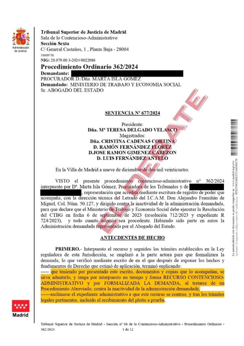 Demanda contra el Ministerio de Trabajo y Economía Social