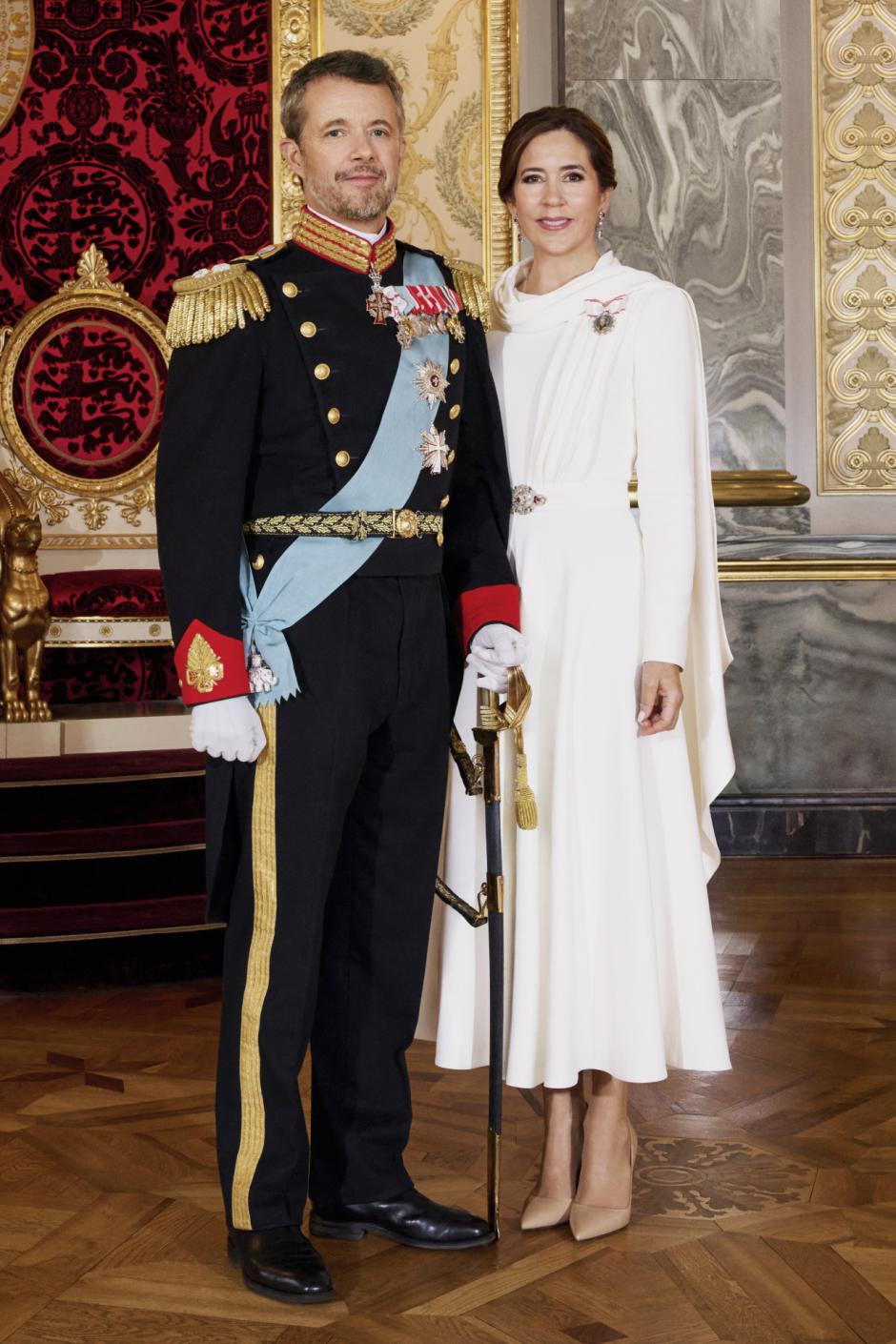 King Frederik X of Denmark with Queen Mary during official portrait