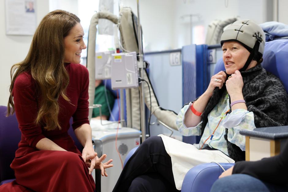 The Princess of Wales talks with Katherine Field during a visit to the Royal Marsden Hospital, London, where she received her cancer treatment, to personally thank staff for her care. The Prince and Princess of Wales have become Joint Patrons of The Royal Marsden NHS Foundation Trust, the specialist cancer hospital which treats over 59,000 NHS and private patients every year. Picture date: Tuesday January 14, 2025.