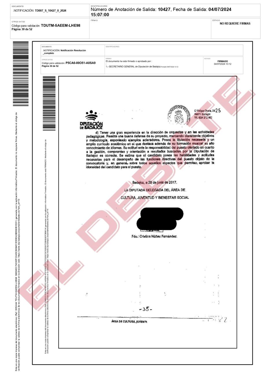 Documento sobre David Sánchez al que ha tenido acceso El Debate