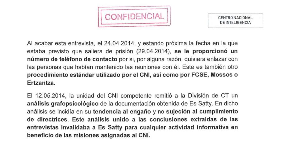 Fragmento de uno de los documentos desclasificados del CNI, que el separatismo se apresuró a filtrar a sus medios afines