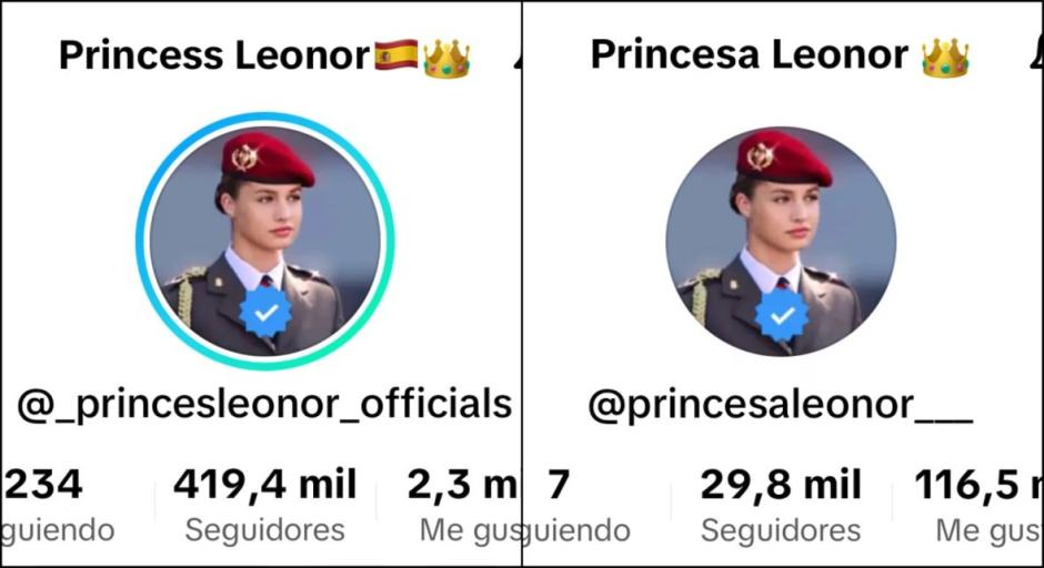 Imagen de los falsos perfiles de la Princesa Leonor en TikTok