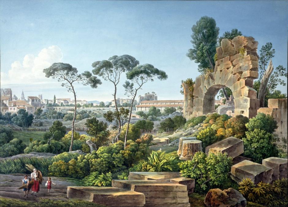 Vista de la colina del Esquilino, Roma, c.1800. Obra de Luis Francois Cassas