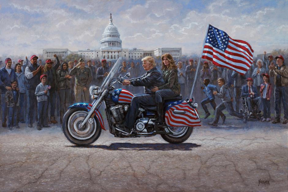 Trump y Melania en una Harley en la obra 'Maga Ride', de JonMcNaughton