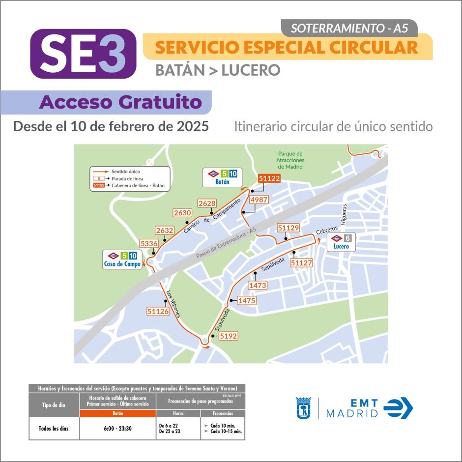 Recorrido y horario del autobús de la A-5