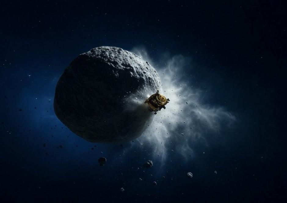 Ilustración de la sonda DART impactando contra un asteroide